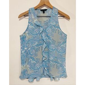 Banana Republic Blue Paisley Ruffle Sleeveless Top   Size XS